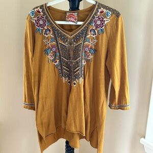 Embroidered V-Neck Mustard Women's Top